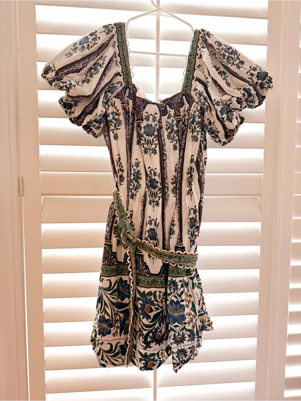 FARM Rio White Mini Dress with Blue & Green Floral Print